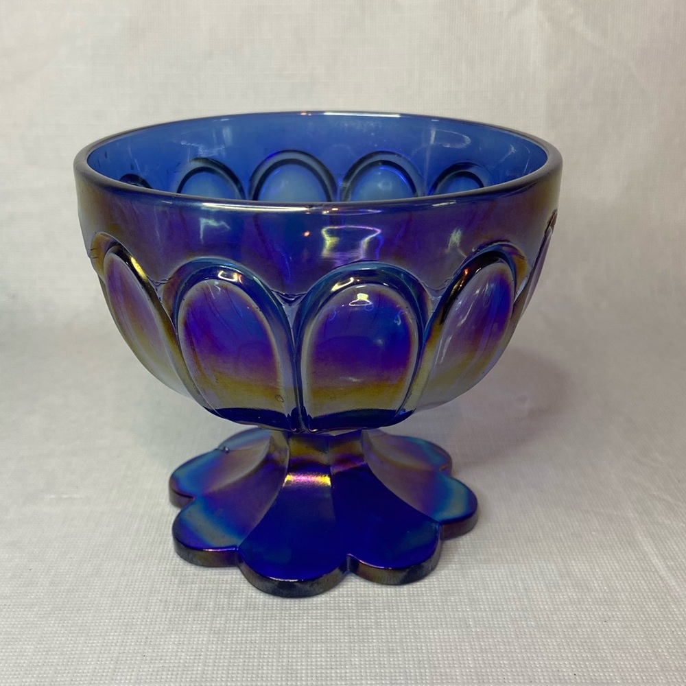 VINTAGE NORTHWOOD BLUE CARNIVAL GLASS OPEN SUGAR BOWL/COMPOTE/CANDY DISH